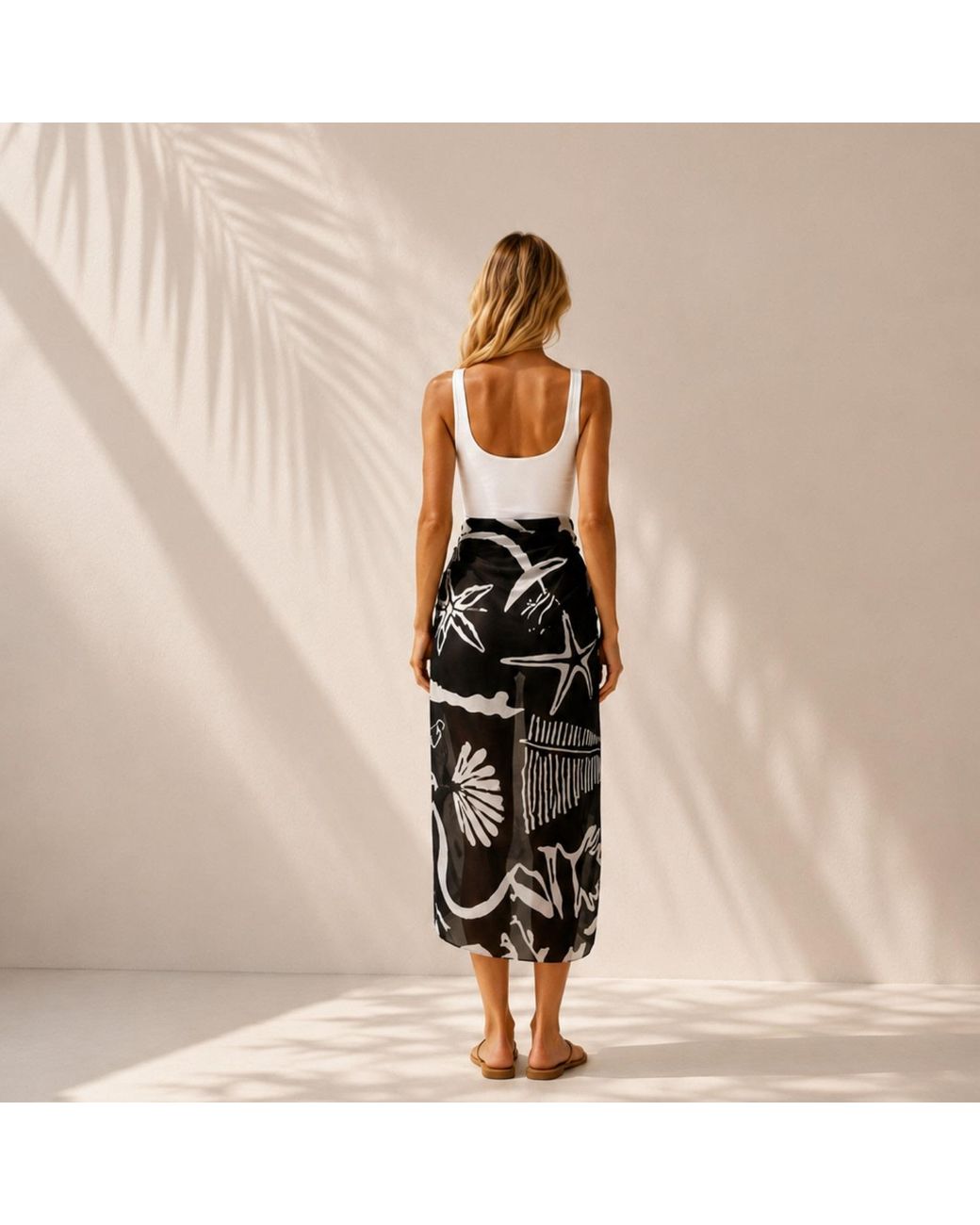 Nuvv Collection Black Monochrome Coastal Pareo Wrap Sarong