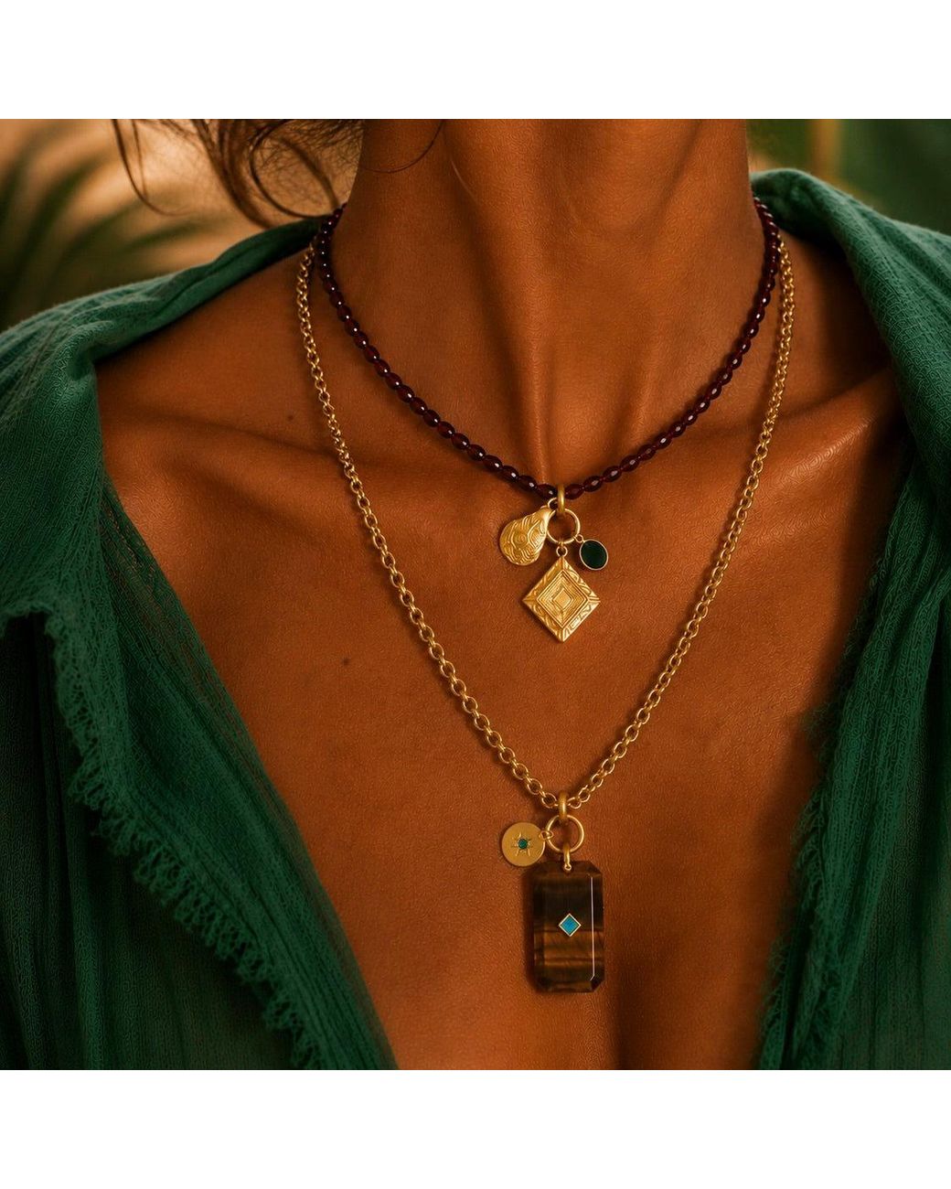 Persia Dona Jewelry Metallic Vintage Garnet X Vintage Locket Necklace