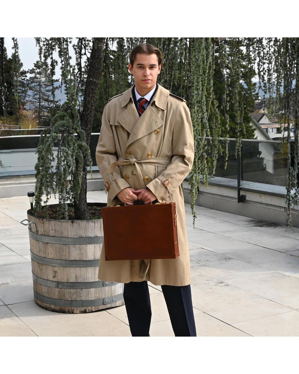Time Resistance Brown Cognac Leather Attaché Case Briefcase for men