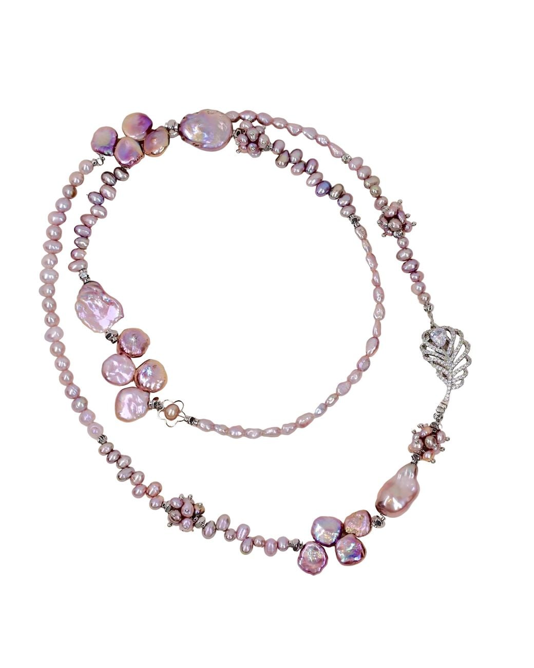 Ninemoo Pink Opulent Rose Petal Pearl Cascade Necklace