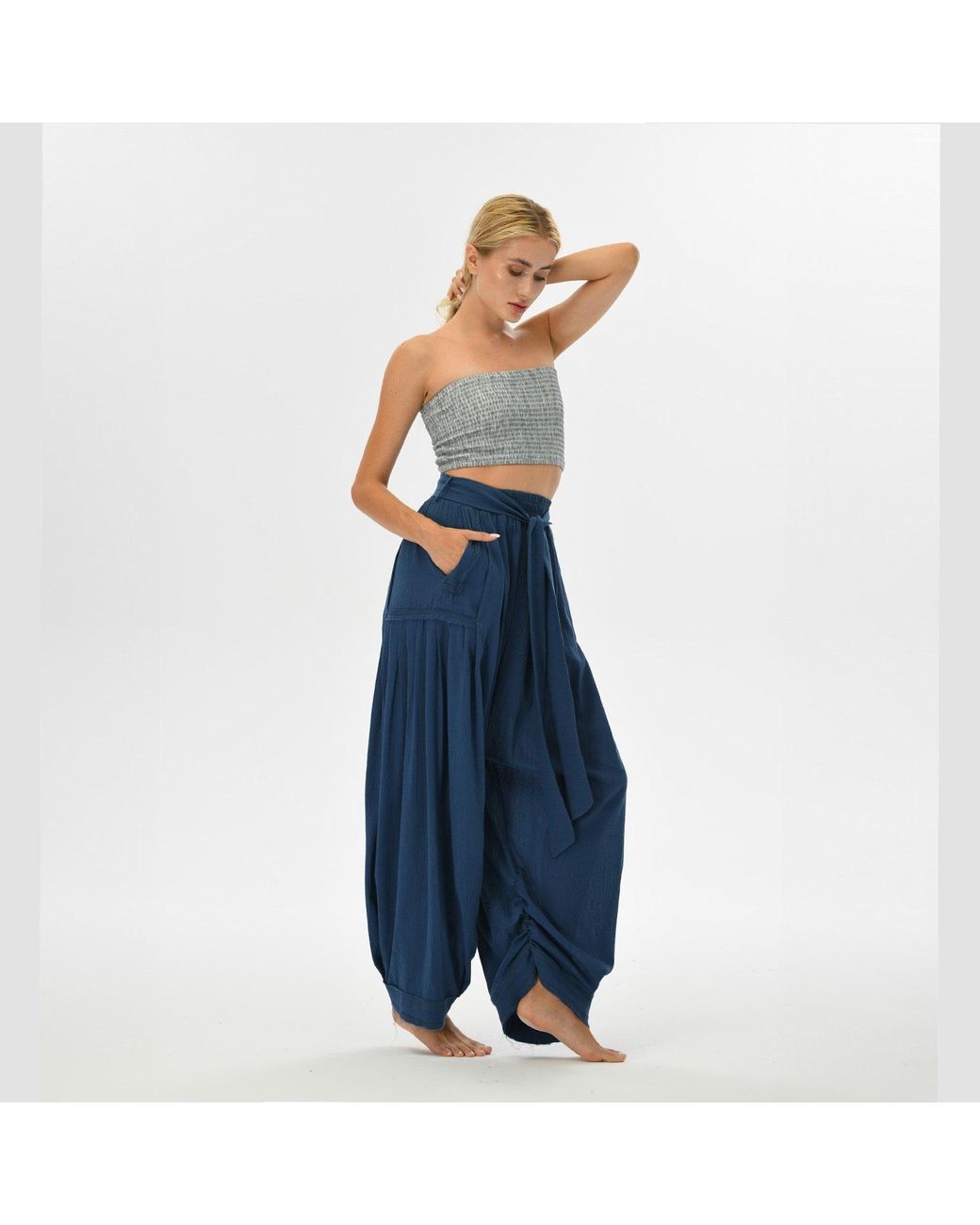 Zhenabia Blue Boho Harem Pants