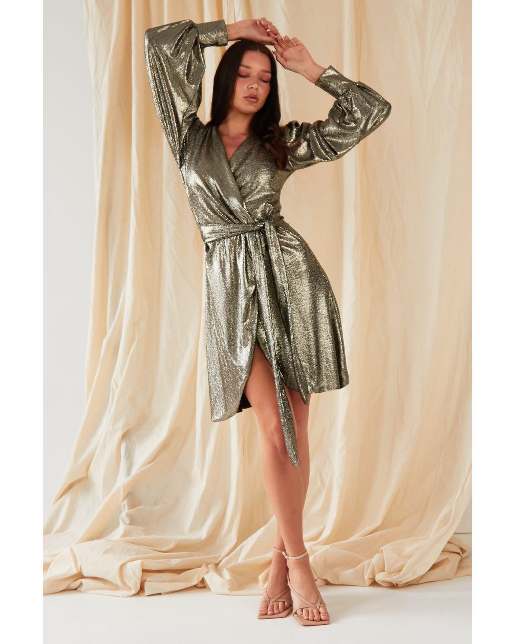 Sarvin Gray Sequin Wrap Dress