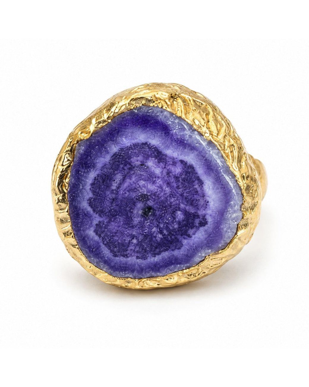 By Ozge Blue Amethyst Druzy Plated Adjustable Ring