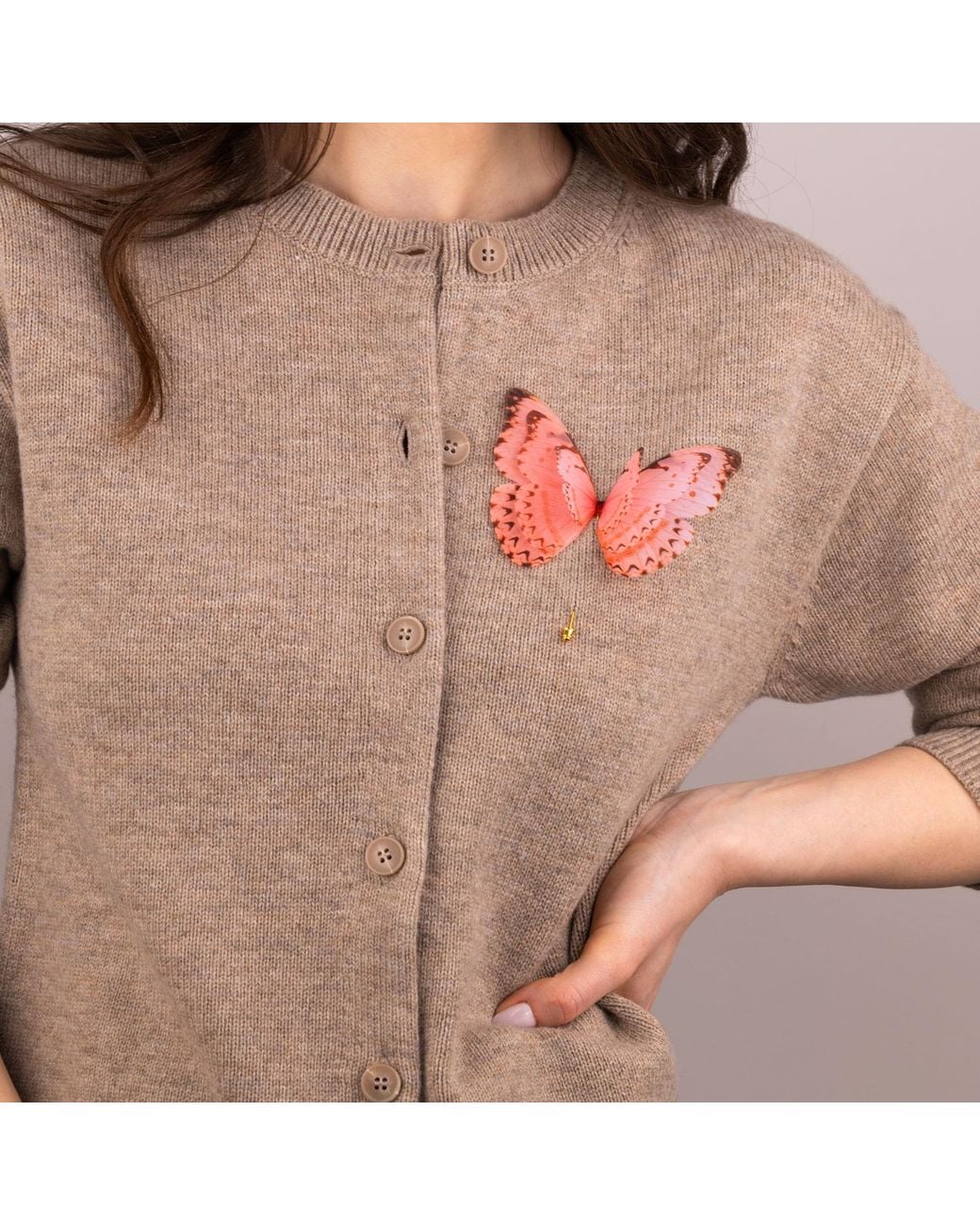 Oana Savu Pink Versatile Large Silk Butterfly Brooch Pin With Pin