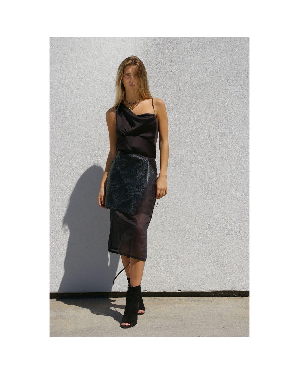 LAHIVE Black Encounter Double Layer Vegan Leather Skirt