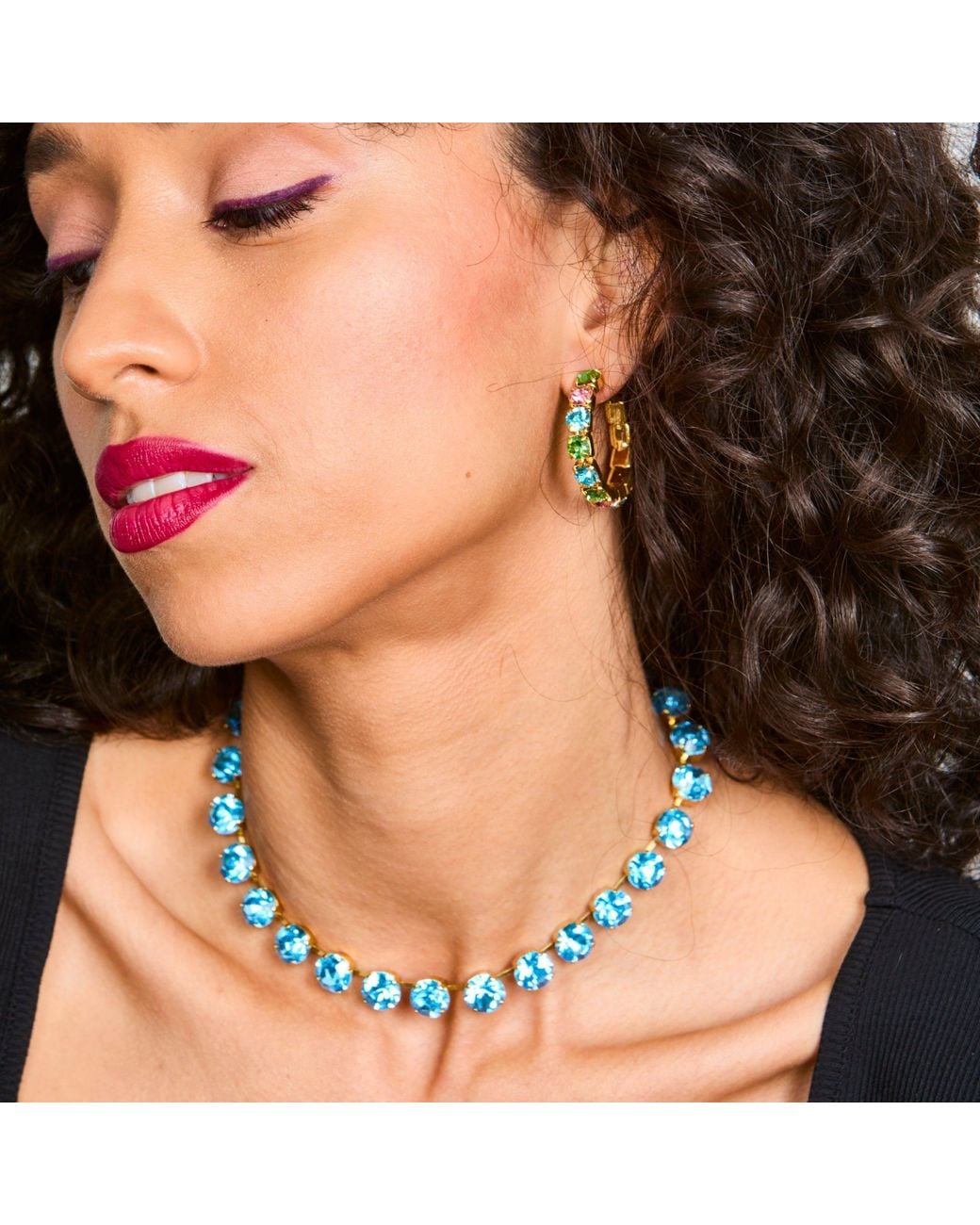 Laura Gray Blue Adjustable Light Aqua Crystal Riviera Necklace