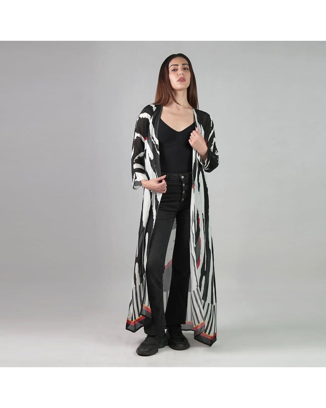DHARA SHETH DUBAI Black Into The Wild And Stripe Zebra Animal Print Kimono Dress