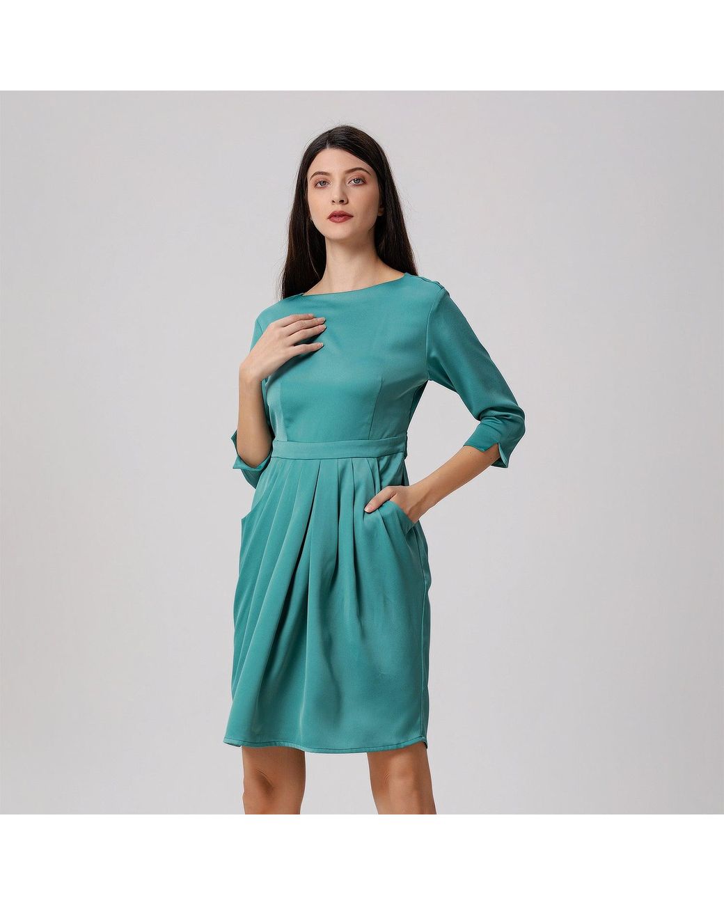 Smart and Joy Blue Pegged Dress With Pleats