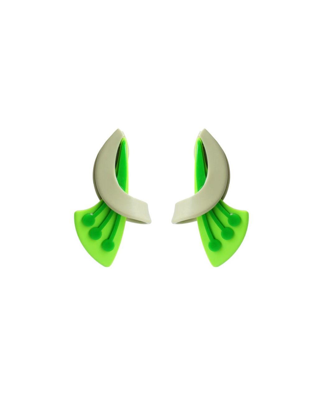 Gissa Bicalho Green Acrylic Handmade Earring Dual Flower