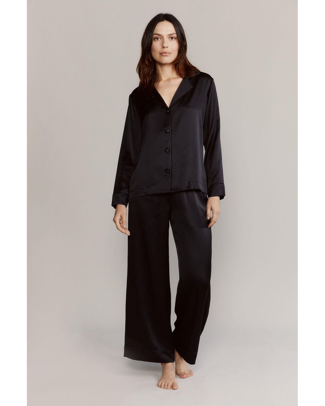 Kato Black Colony Silk Satin Pajamas