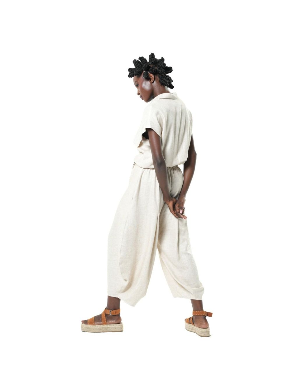 Metamorph White Neutrals Relaxed Jumpsuit With Linen
