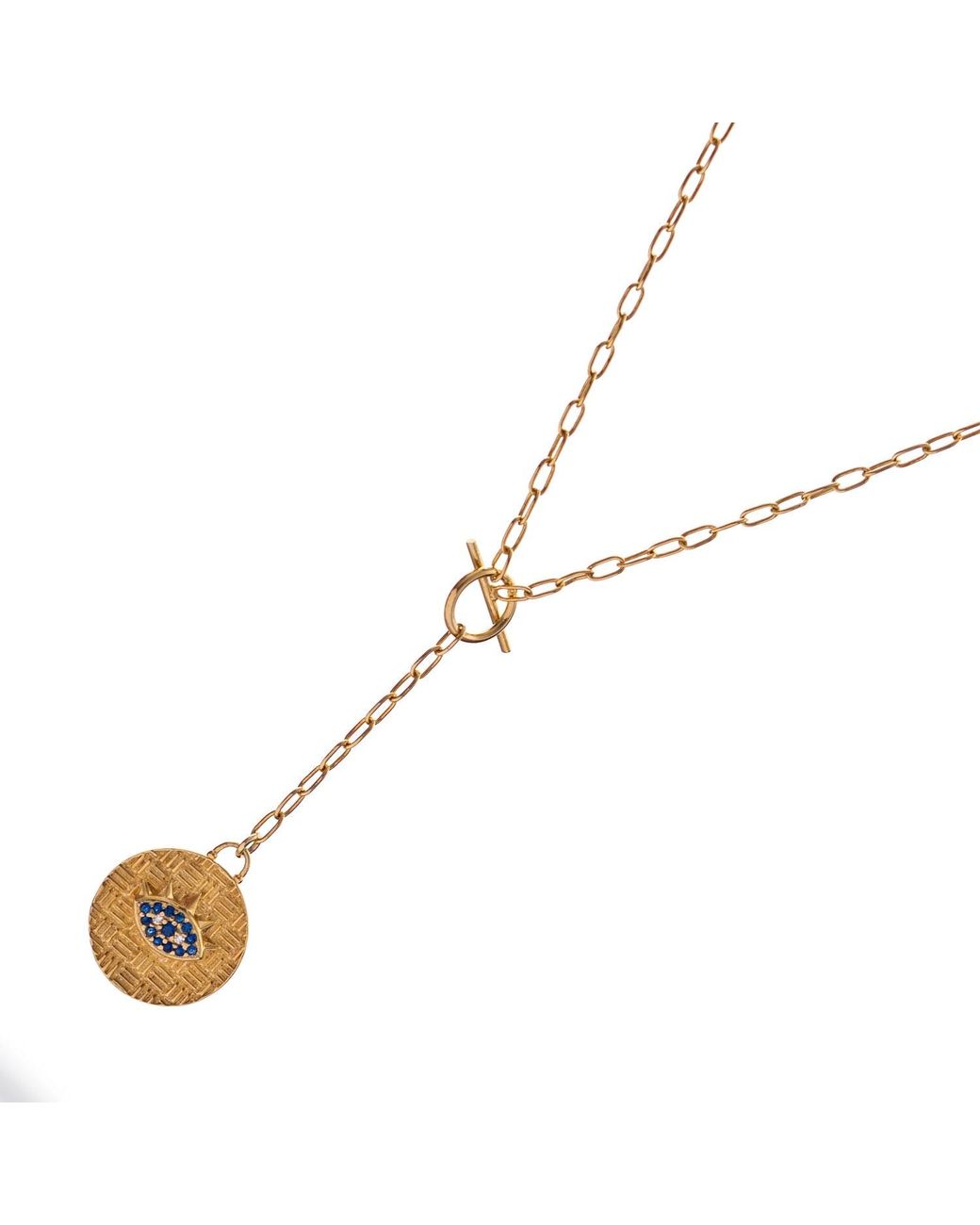 Ebru Jewelry Metallic Sapphire Guardian Evil Eye Lariat Necklace