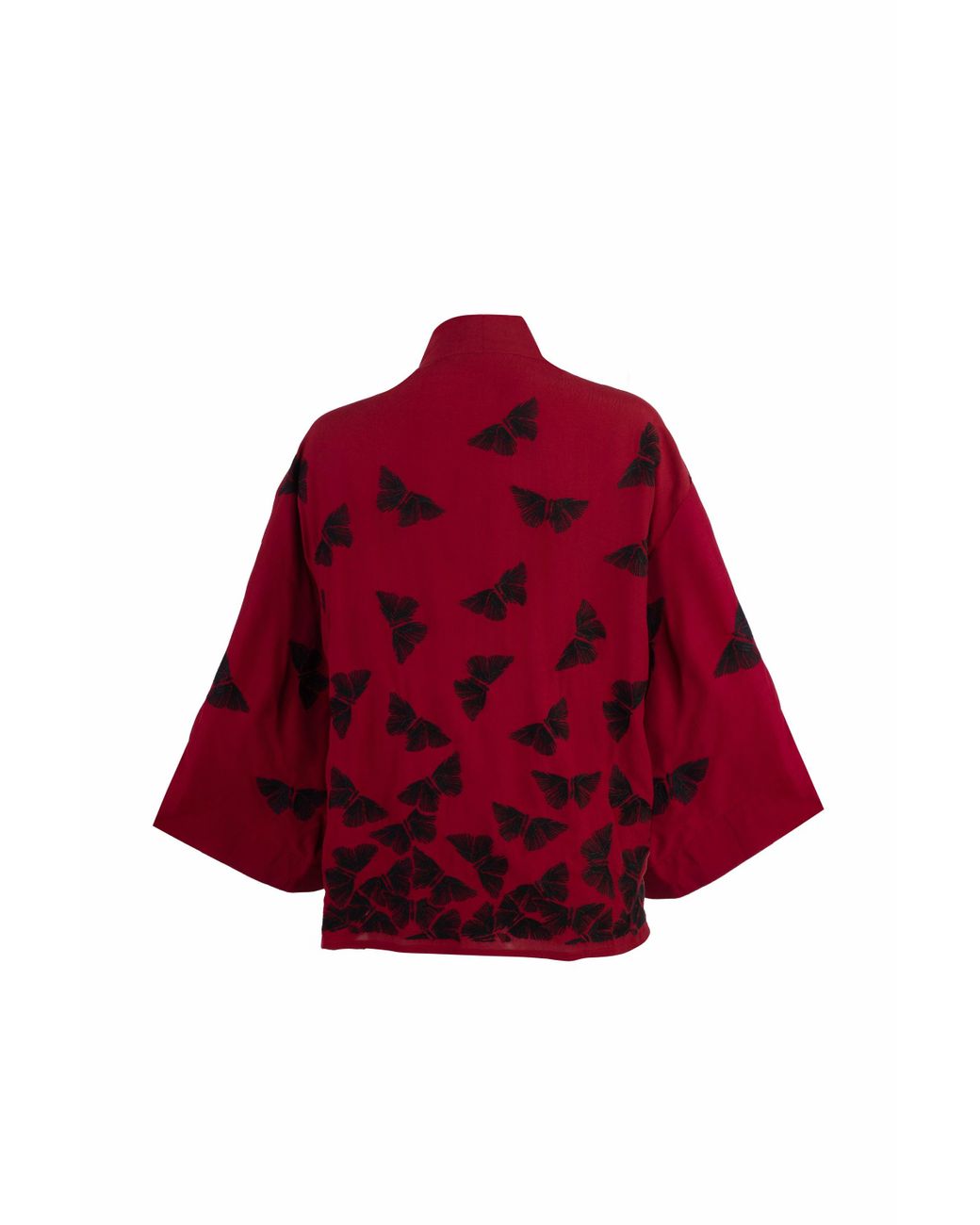Artemis Muse Embroidered Butterflies Wine Short Kimono
