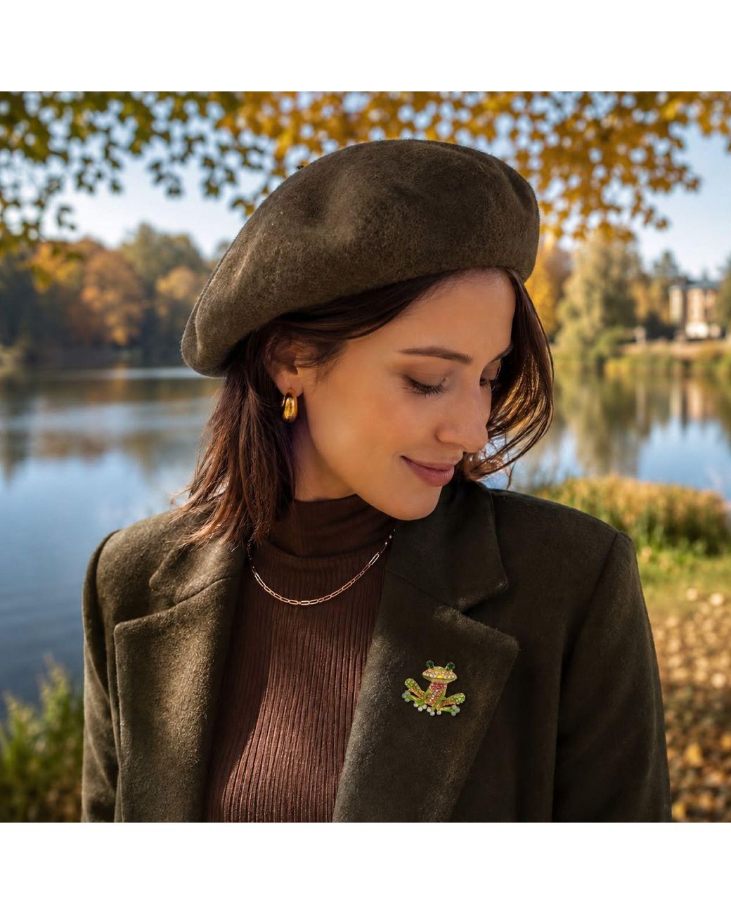 By Ozge Green Mystic Leap Multicolour Zirconia And Plated Frog Brooch