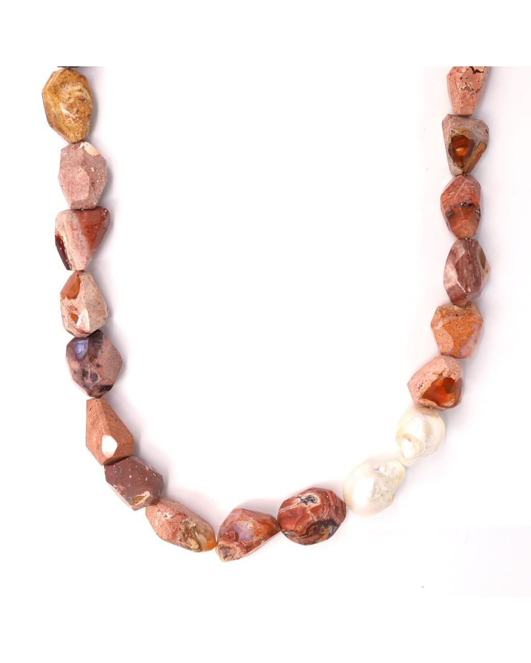 Shar Oke White Mexican Fire Opal & Freshwater Pearls Necklace