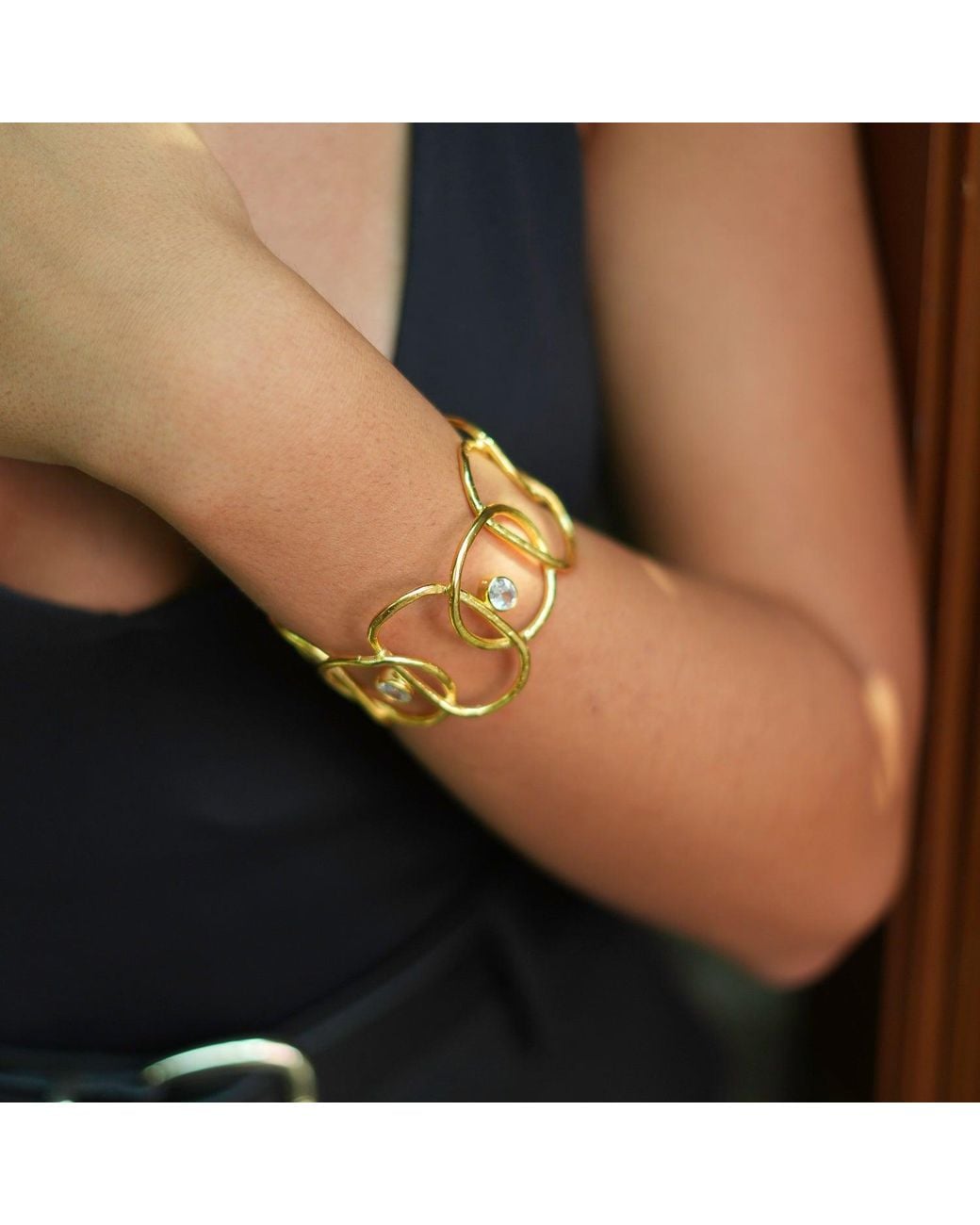 Ebru Jewelry Metallic Diamond Chunky Cuff Bracelet