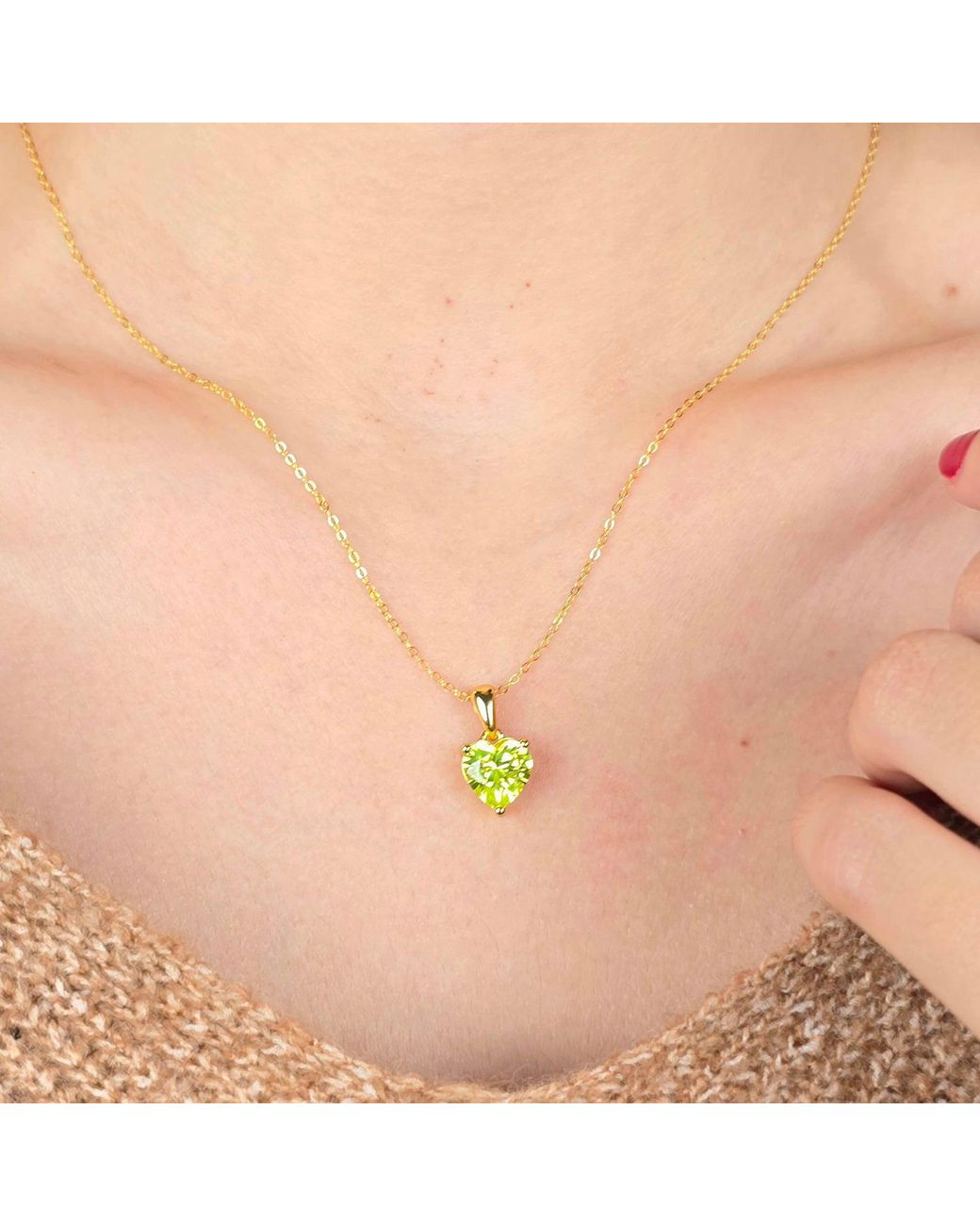 Sophelia Yellow Peridot August Birthstone Love Heart Pendant Necklace