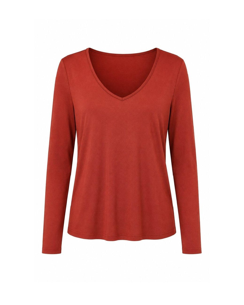 Conquista Red Refined V-Neck Long Sleeve Top