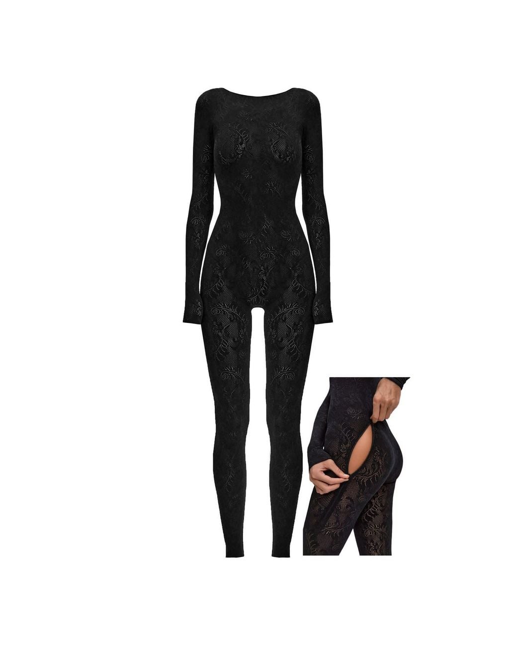 Monosuit Black Customisable Eco Allure Seamless Lace Catsuit