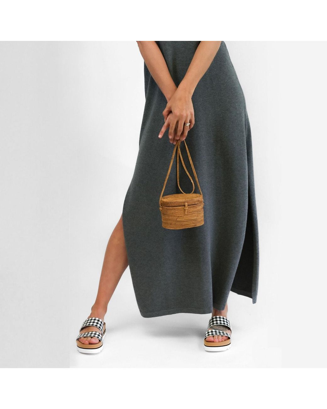 Zenzee Gray Cotton Cashmere Maxi Dress With Side Slits