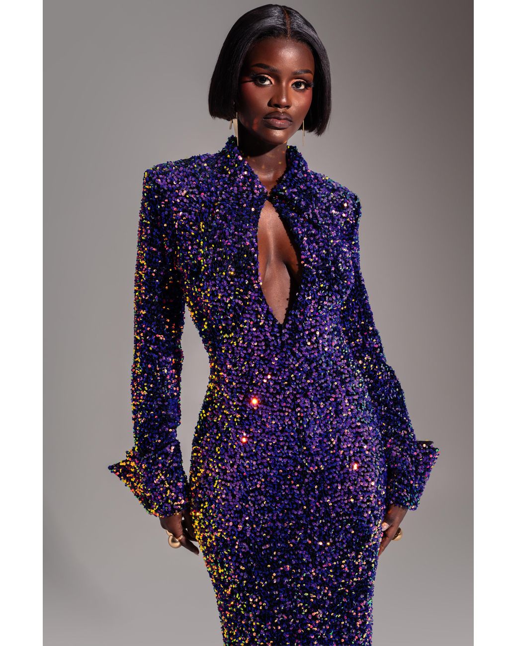 Ofuure Blue Kali Keyhole Sequin Maxi Dress