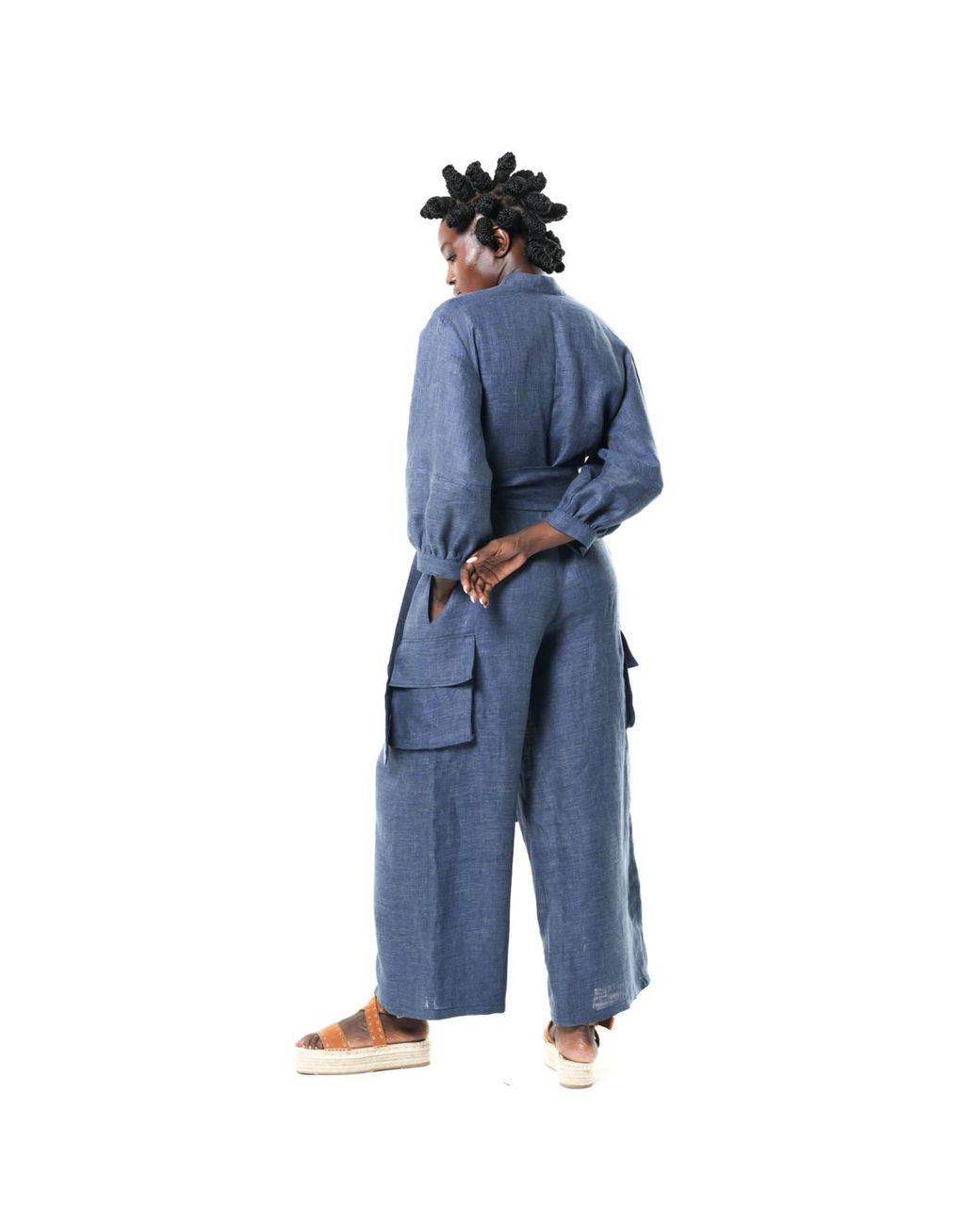 Metamorph Blue Wide-Leg Linen Jumpsuit