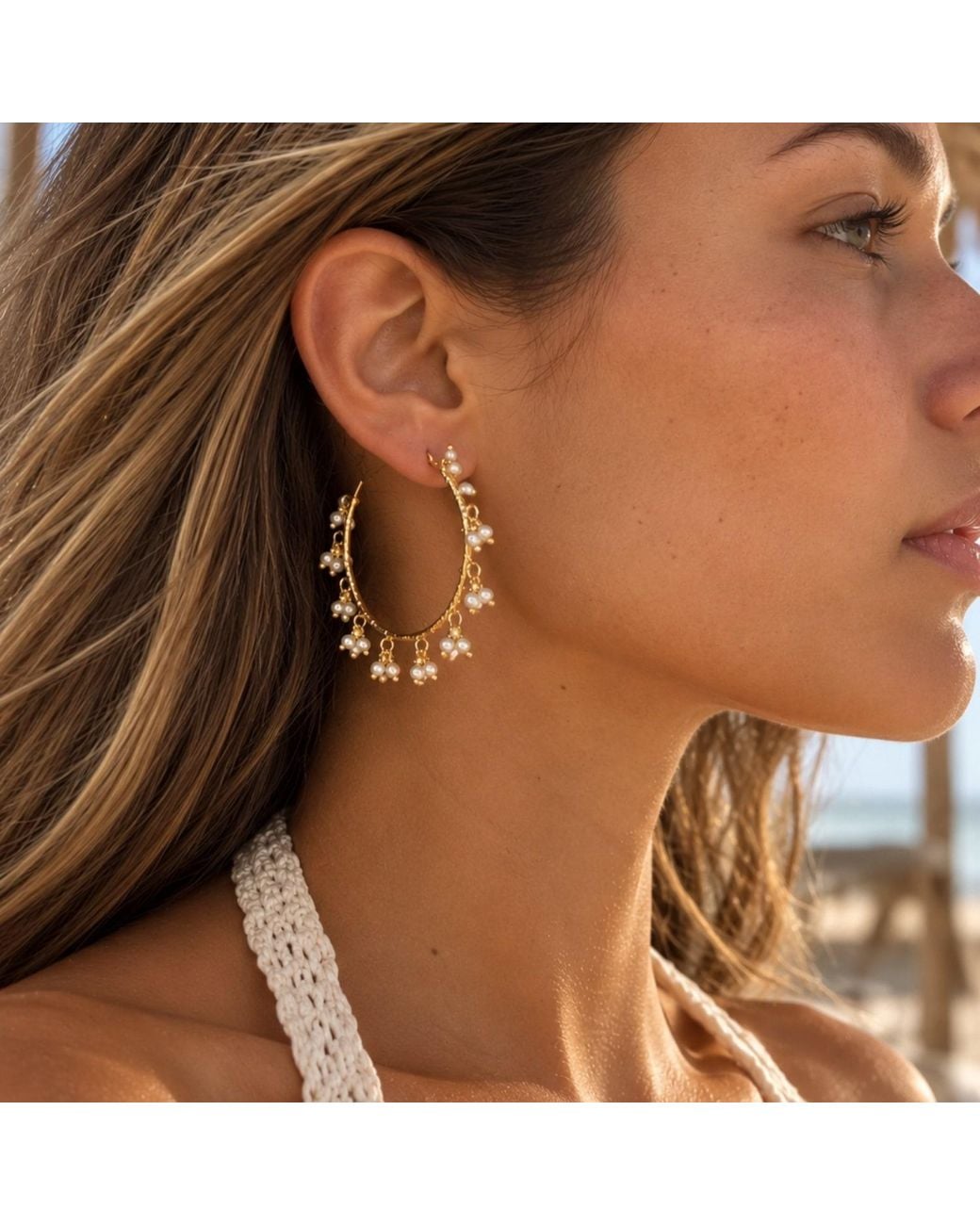 Lalinde Metallic Lady Mini Pearls Hoops
