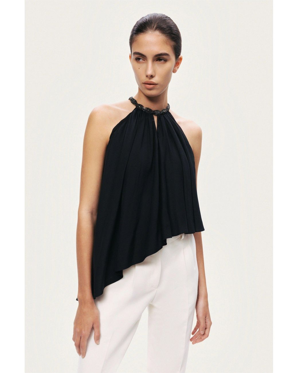 Nocturne Black Embellished Halter Blouse