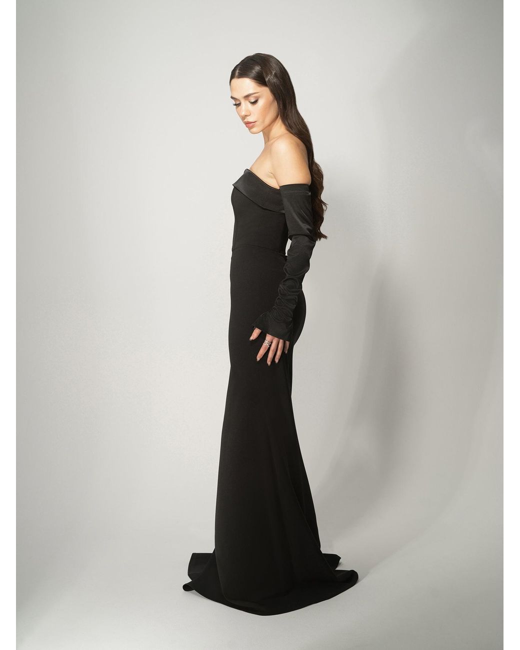 Tia Dorraine Black Femme Fatale Evening Gown With Detachable Sleeves