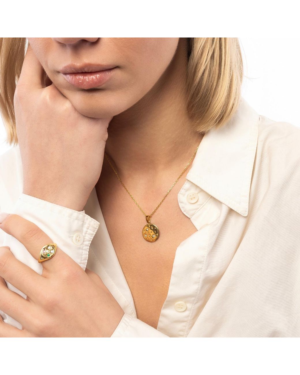 Spero London Metallic Fine Celestial Diamond Pendant Sterling Necklace