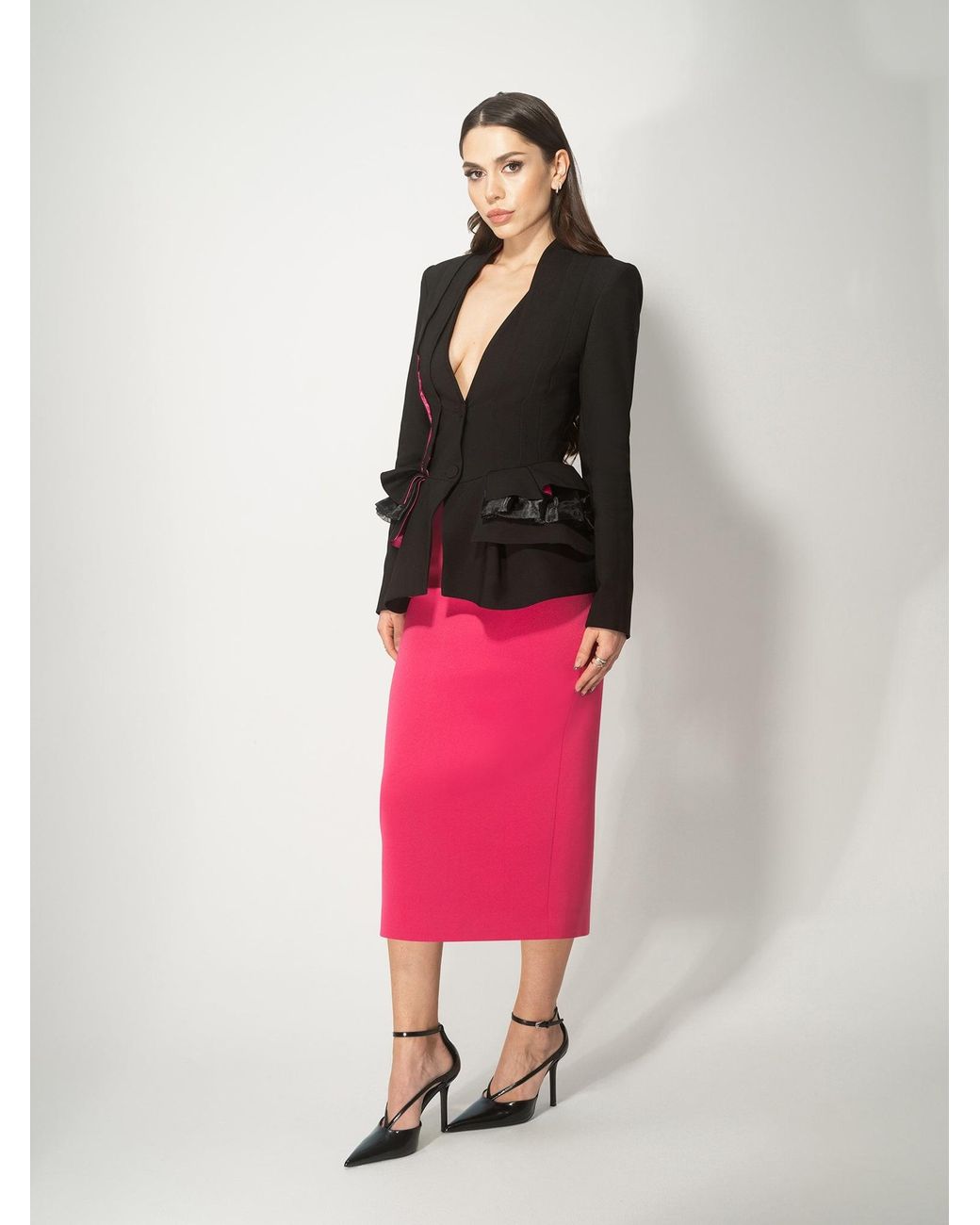 Tia Dorraine Black Mon Chèri Ruffled Blazer