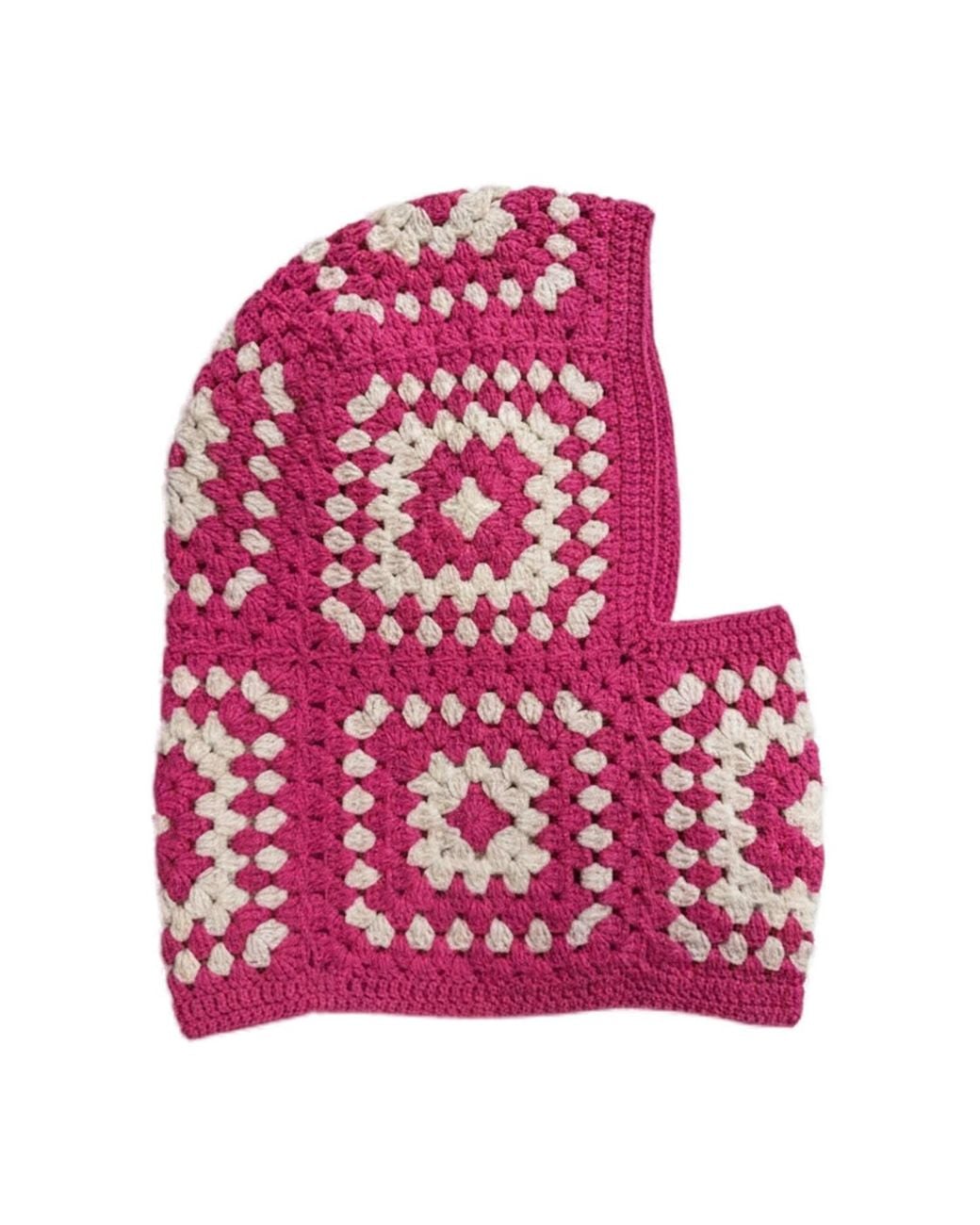 Ana Chic Pink Bright Granny Square Handmade Crochet Balaclava