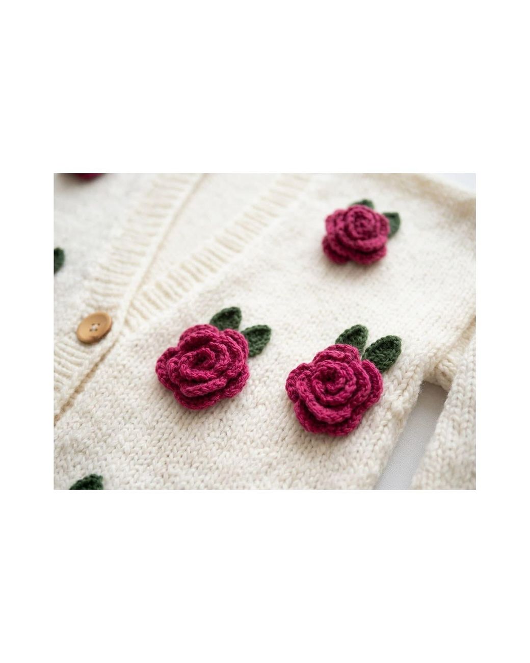 Ana Chic Pink Neutrals Rose Motif Handmade Knitted Cardigan
