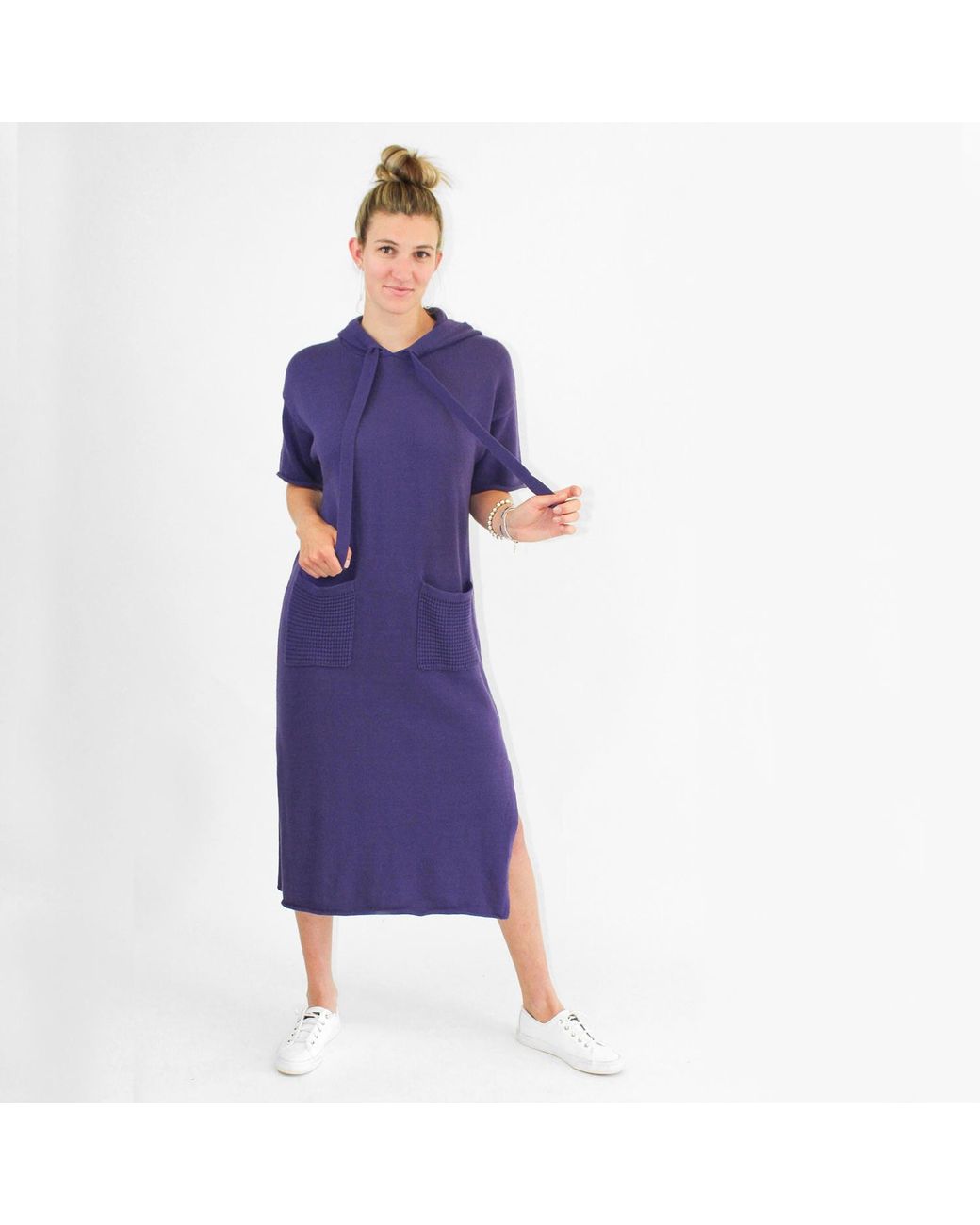 Zenzee Purple Cotton Hoodie Dress