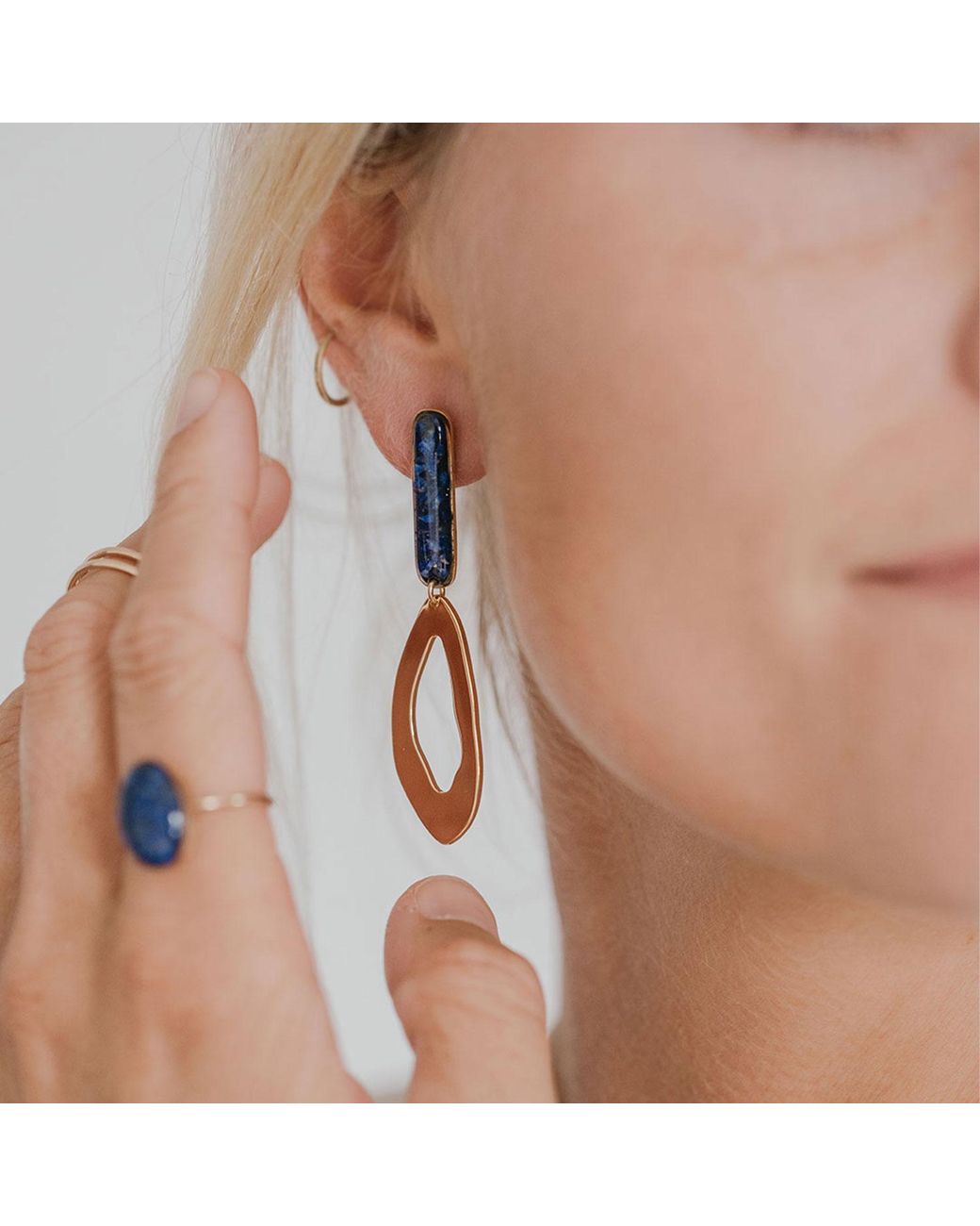 Kate Koel Blue Long Statement Earrings