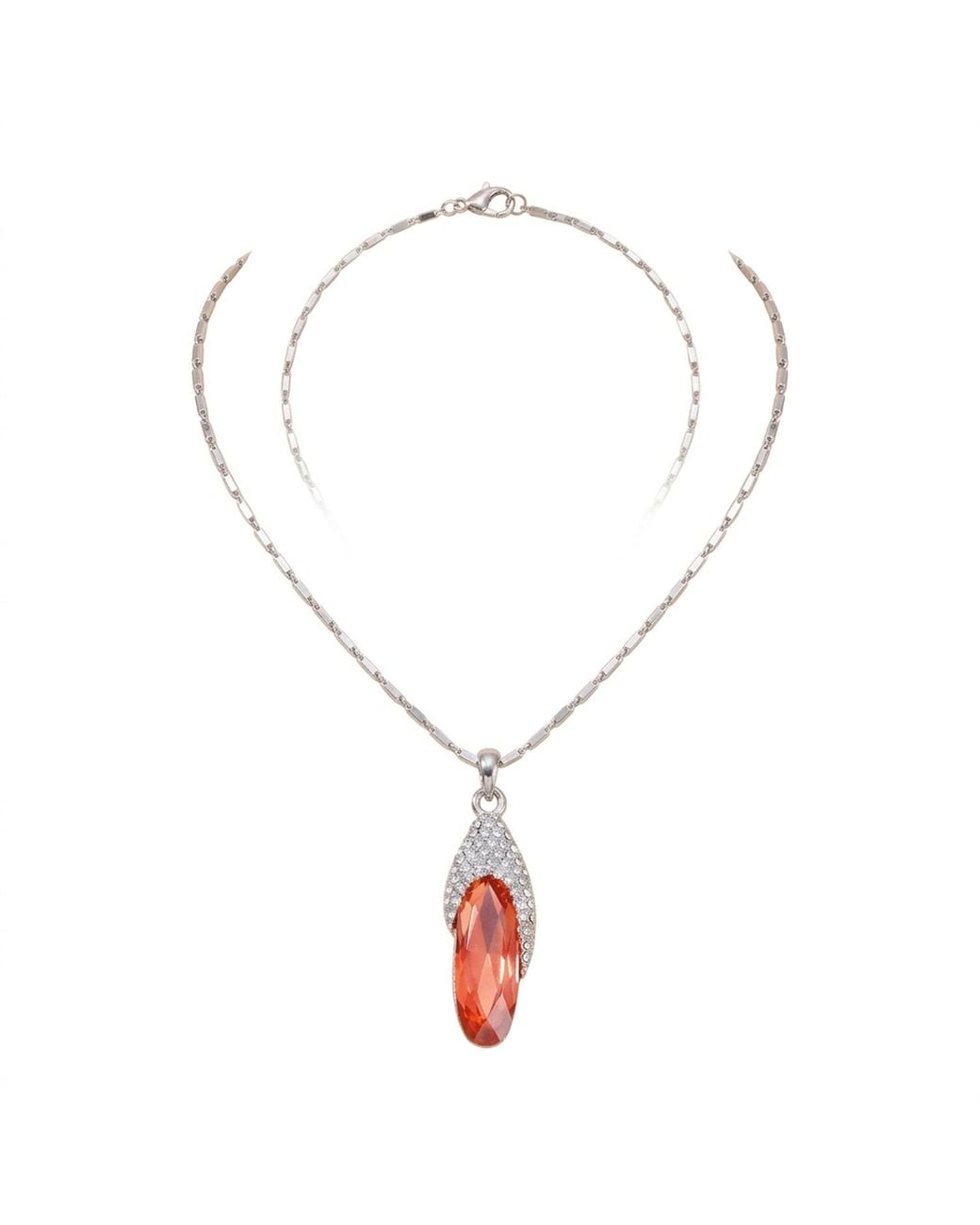 Modenaire Red Oval Crystal Pendant Necklace
