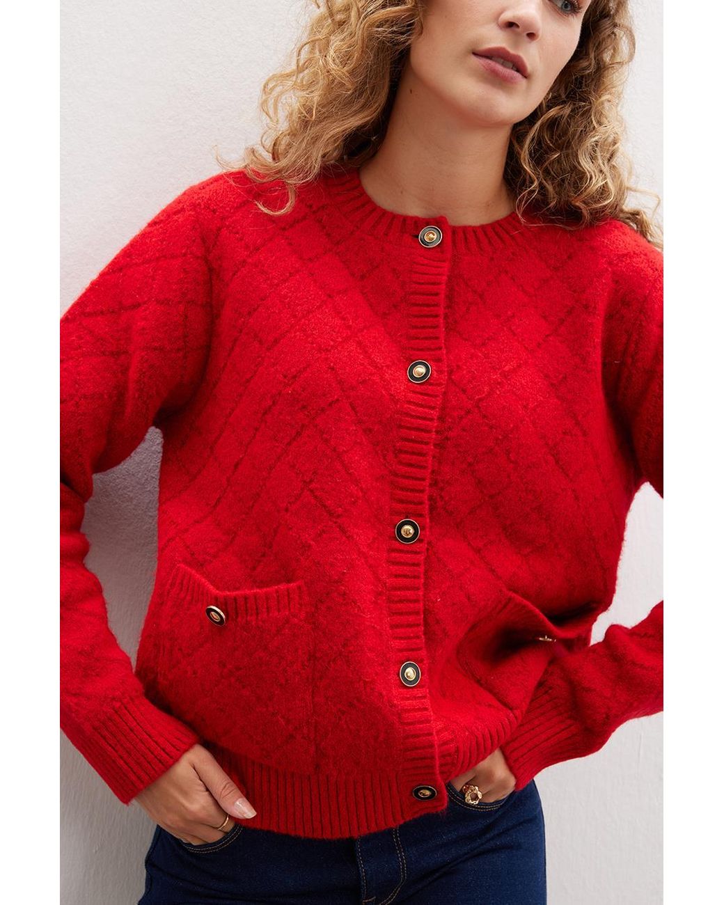 Peraluna Red Alba Jacket Diamond Patterned