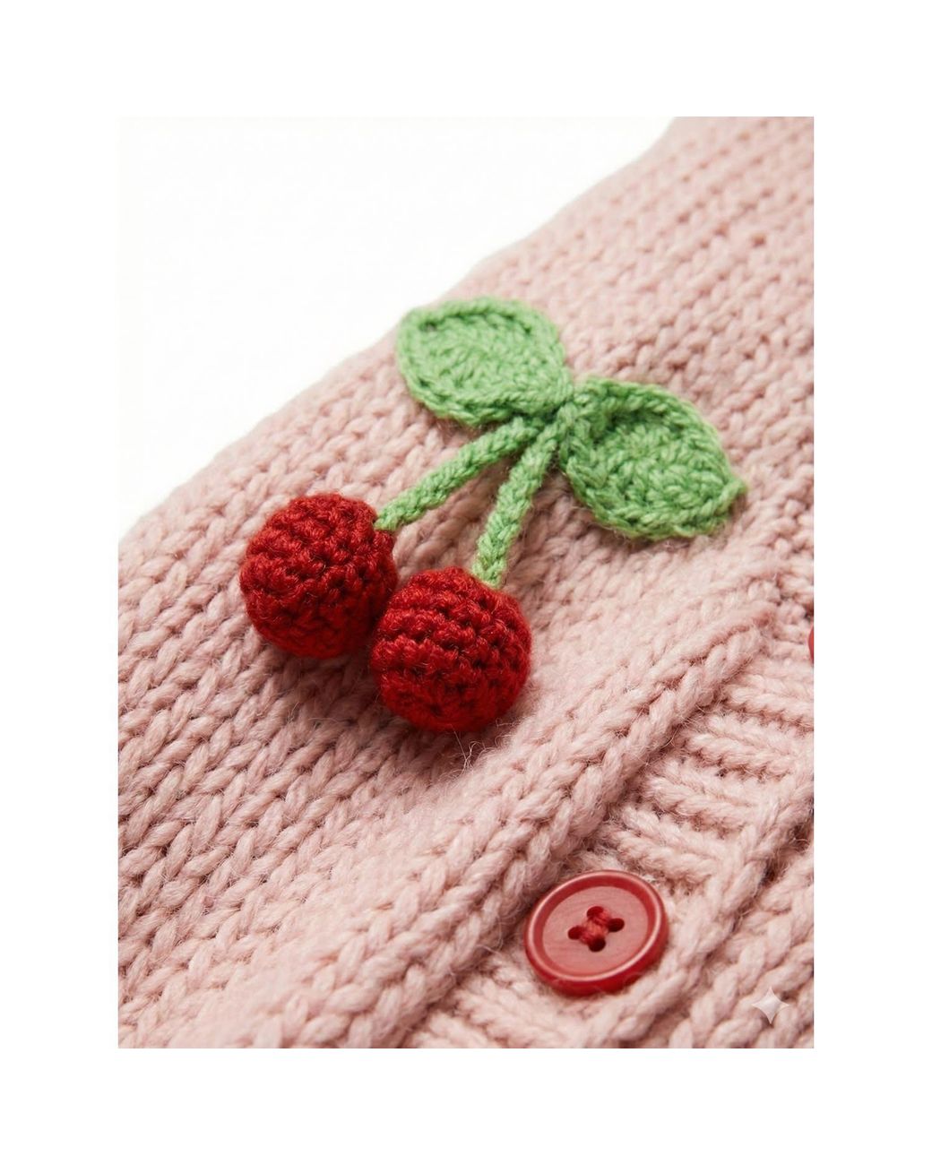 Ana Chic Pink Cherry Motif Handmade Knitted Cardigan