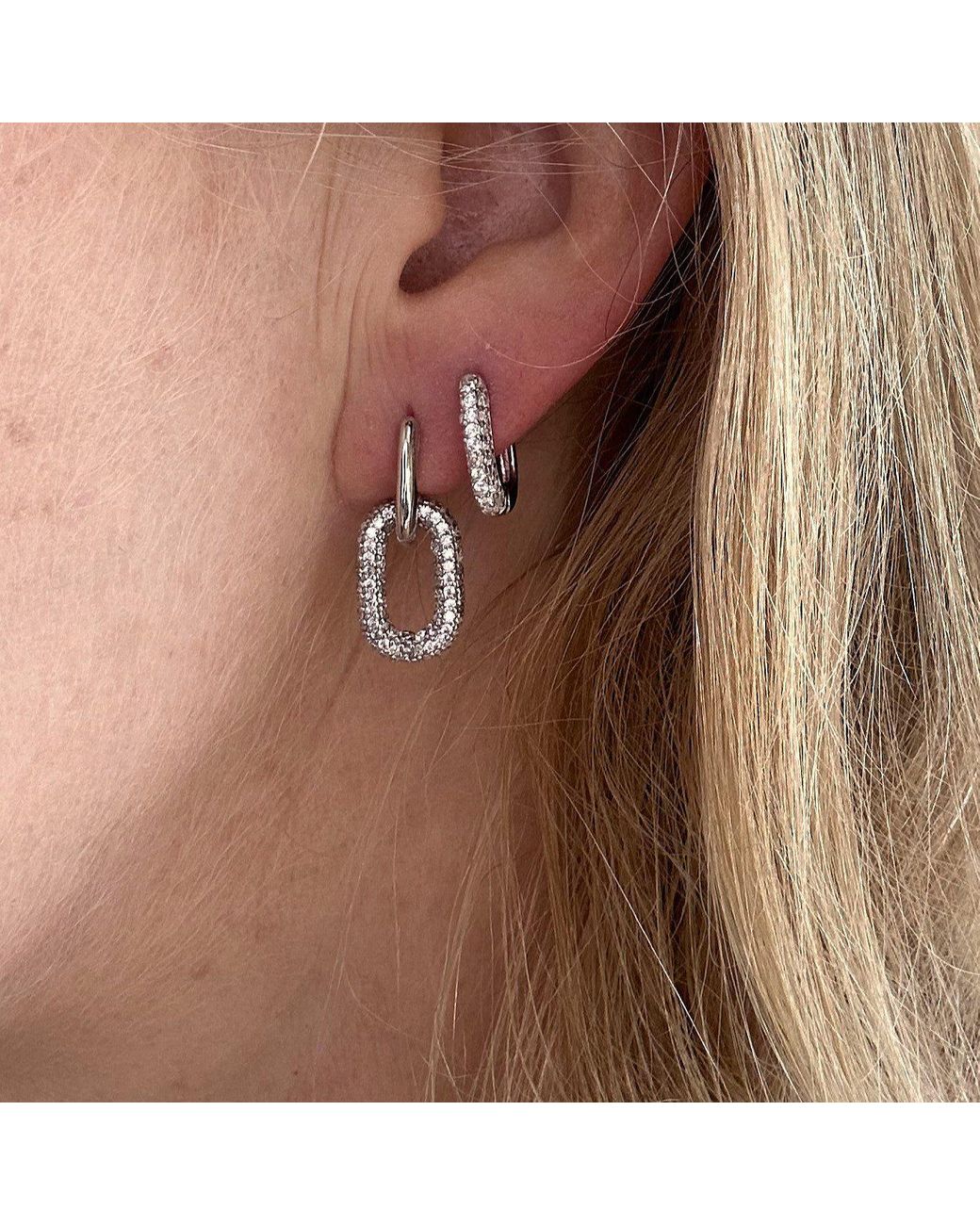 Clemence Wren Green Huggie Earrings With Pave Gemstone Charm
