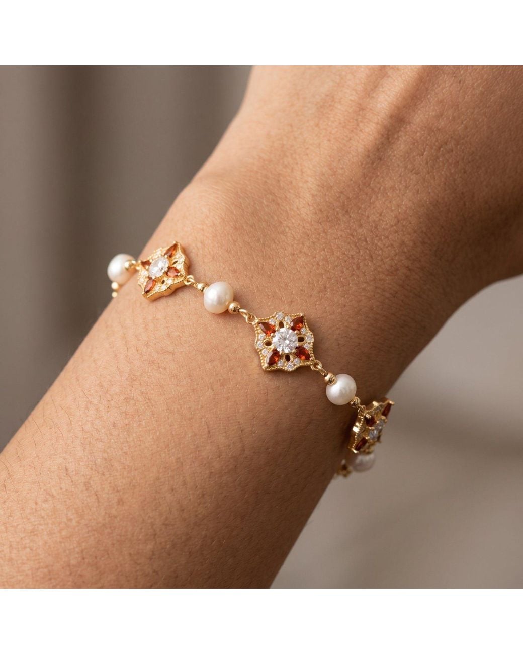 Uchi and Soto Metallic Kinmokusei Solid 925 With 18K Vermeil & Pearl Bracelet