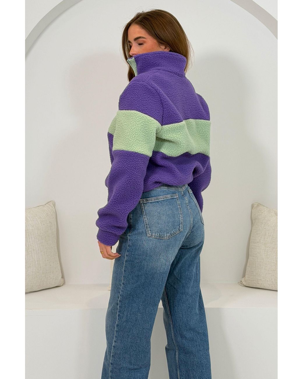 Girl In Mind Purple Beau 3/4 Zip Contrast Panel Fleece