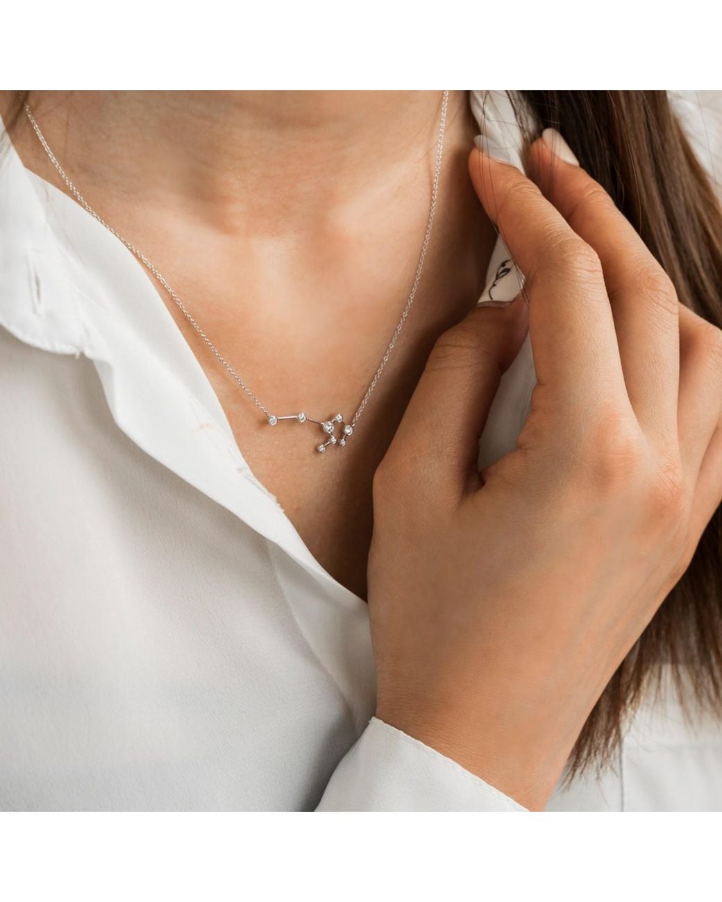 Genevieve Collection Metallic Leo Zodiac Constellation Necklace 18K & Diamond