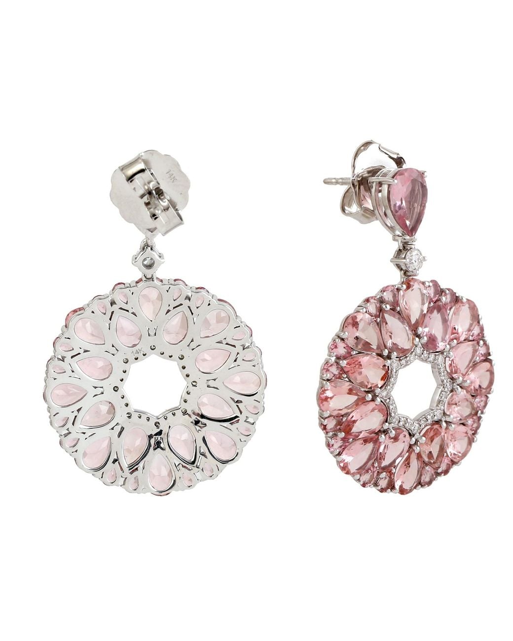 Artisan Pear Cut Pink Tourmaline & Pave Diamond In 14k White Gold Crystal Dangle Earrings