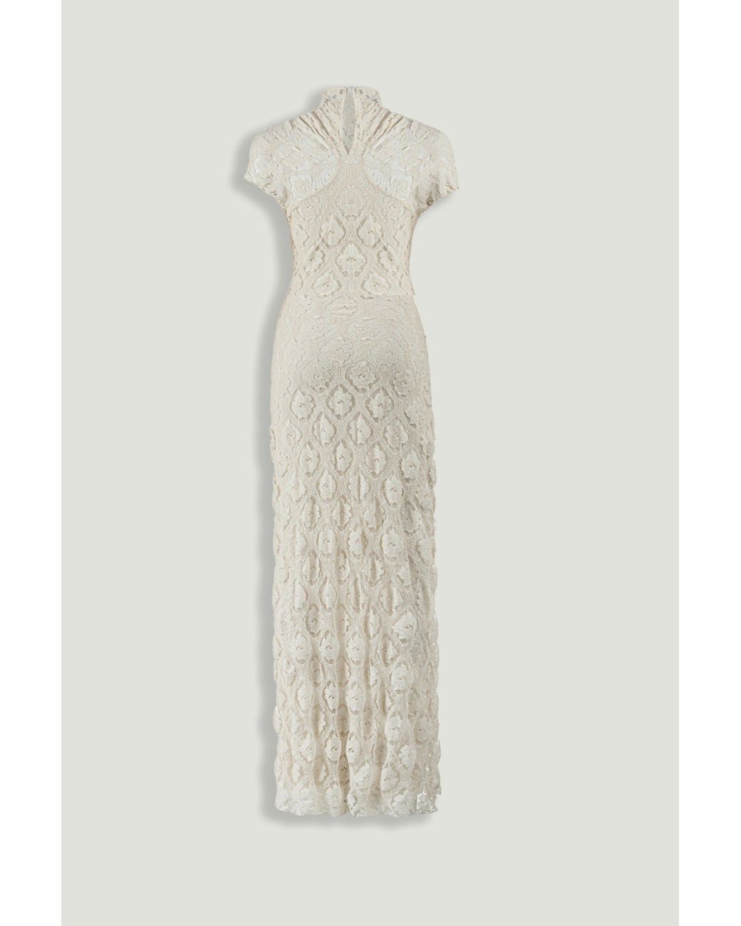 Nocturne White High-Neck Lace Maxi Dress