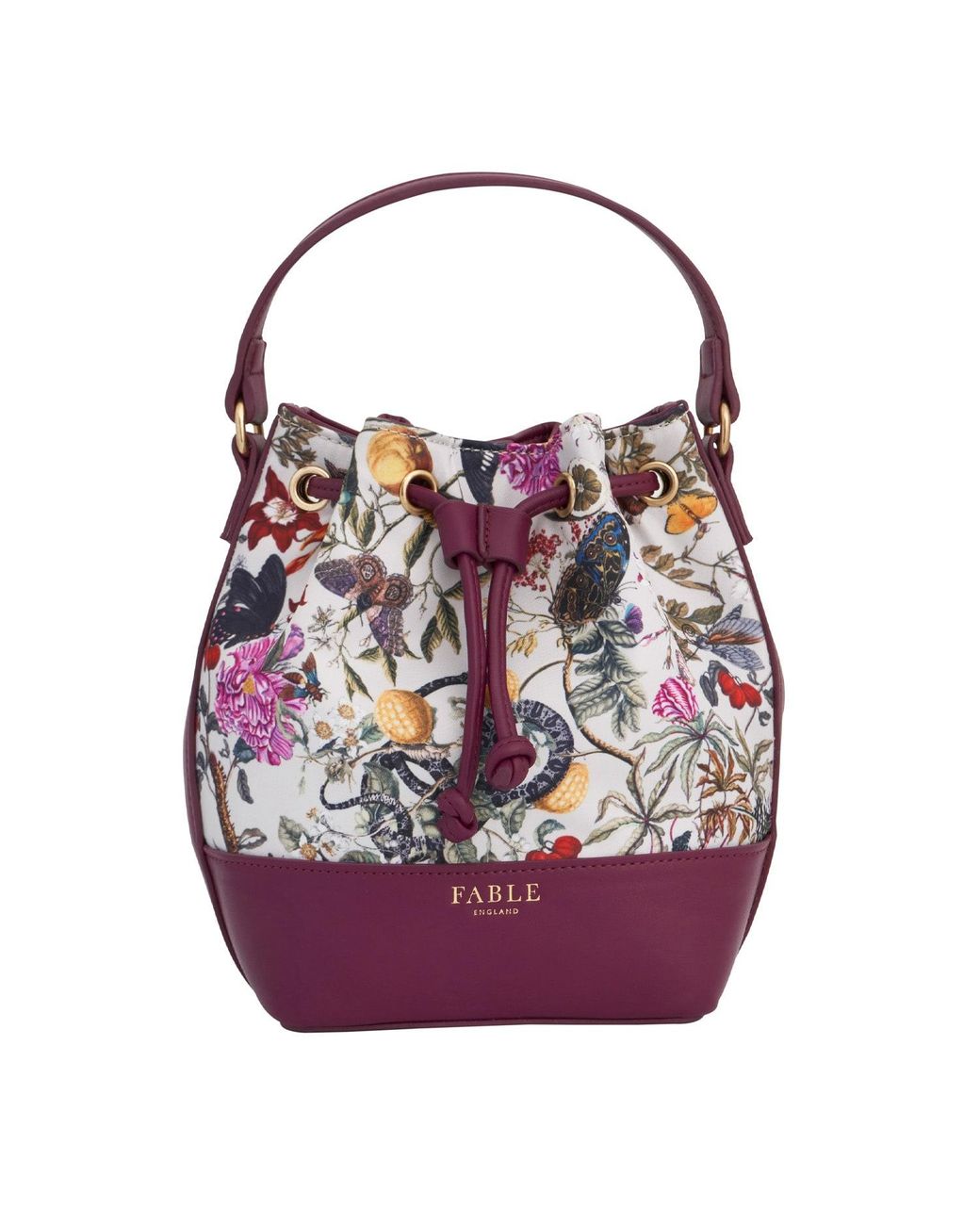 Fable England Purple X Natural History Museum Floral Engravings Bucket Bag