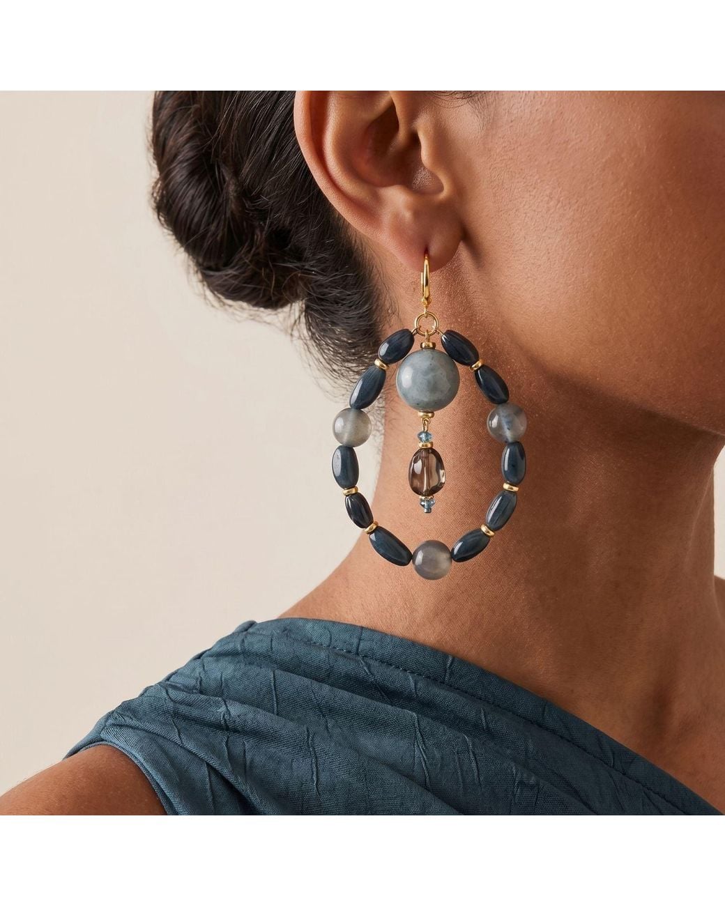 Jaredjamin Blue Bean Halo Jasper Statement Hoops