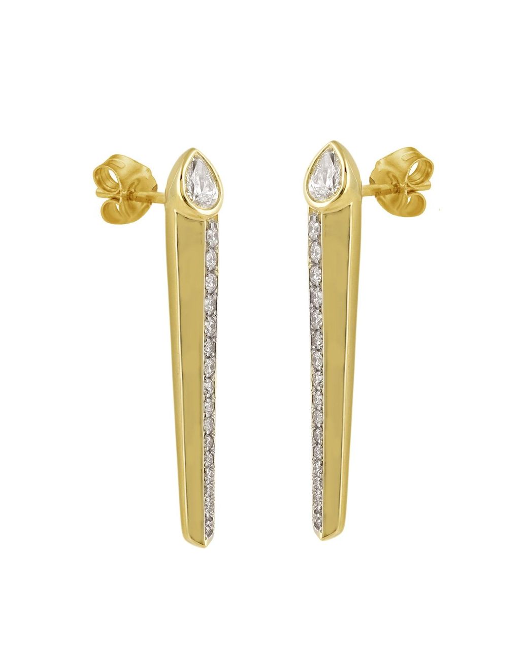 Artisan Metallic Pear Diamond Pavé Bar Drop Earrings