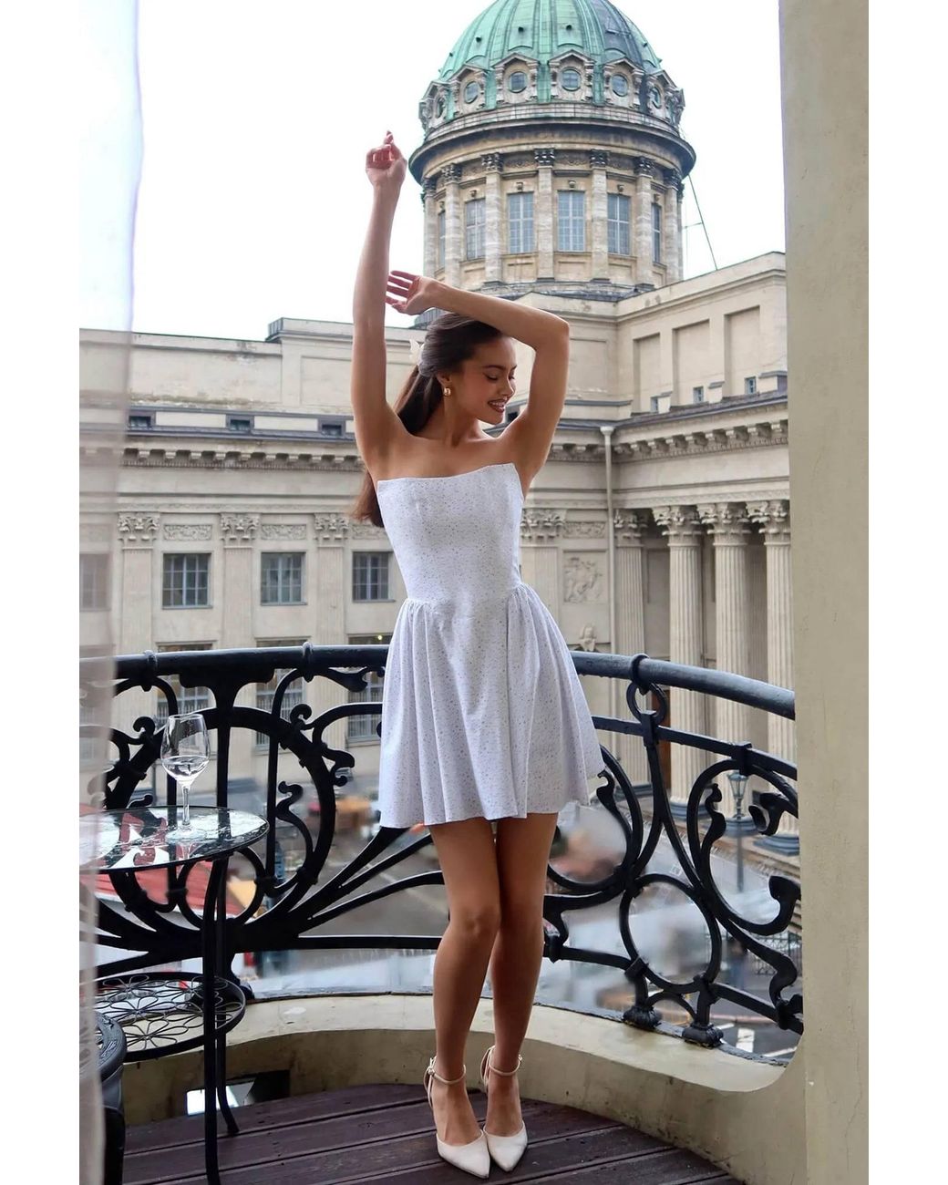 POST MERIDIEM White Tuck Corset Mini Dress