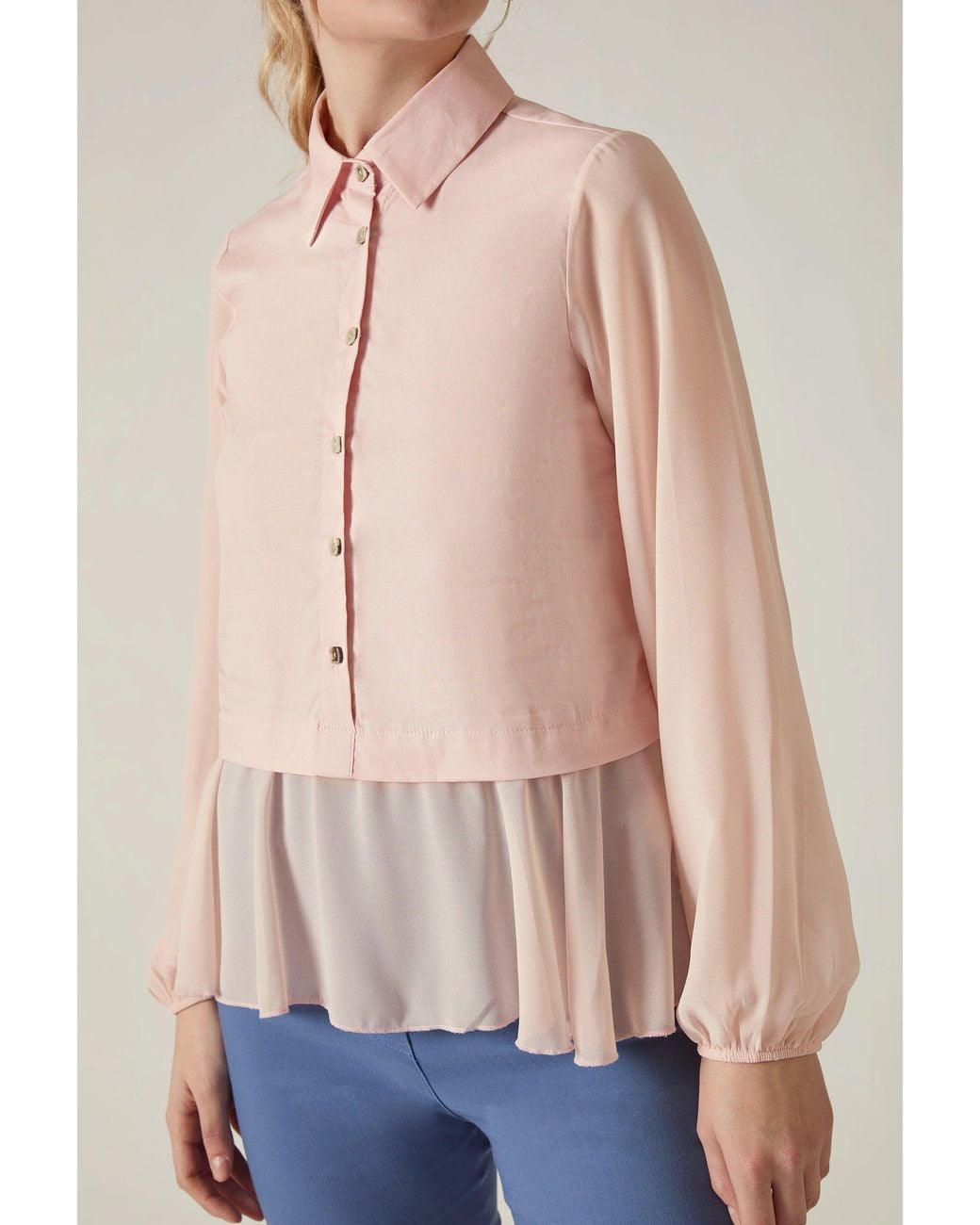 James Lakeland Pink Pale Contrast Hem Blouse