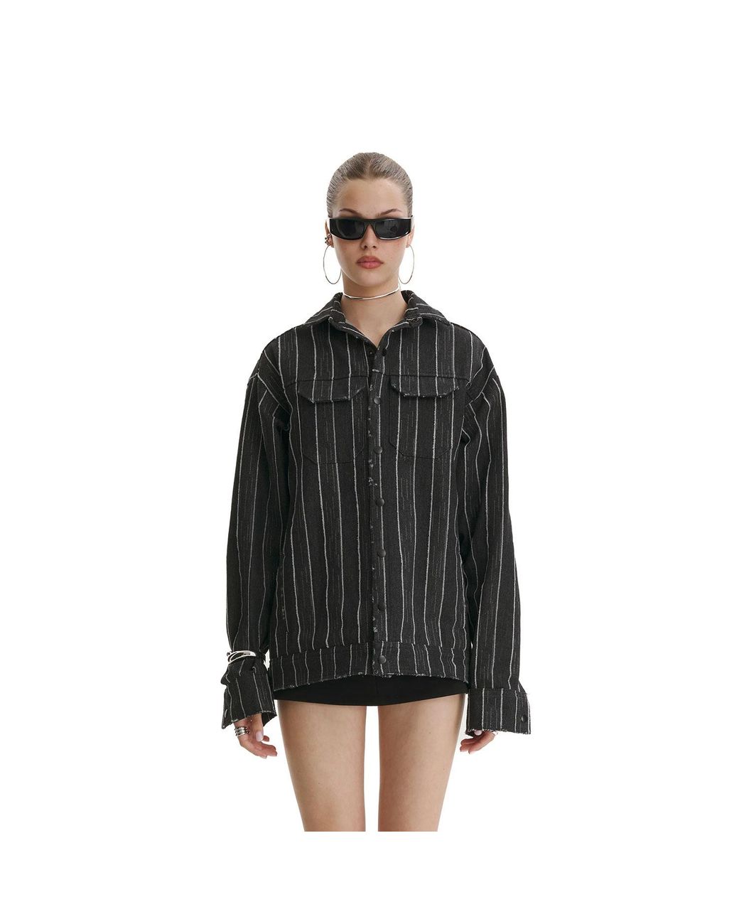 mysimplicated Black Broken Stripes Denim Jacket